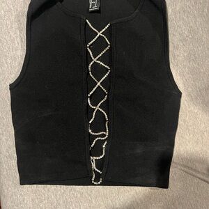 Forever 21 Black Crop Top with Rhinestone Detail